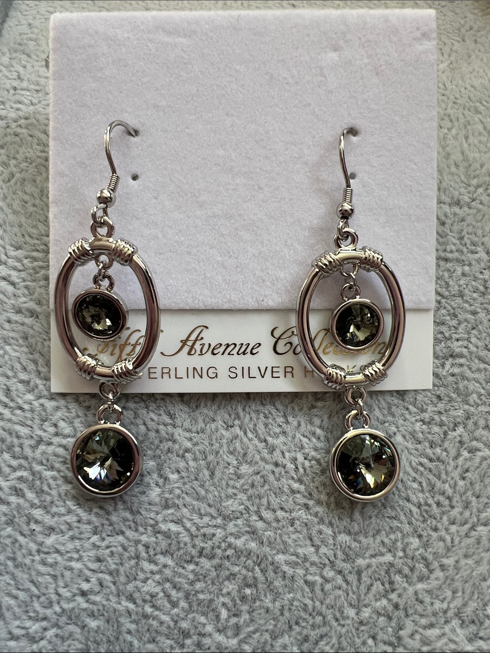 Silver Smokey Grey Crystal Dangle Earrings